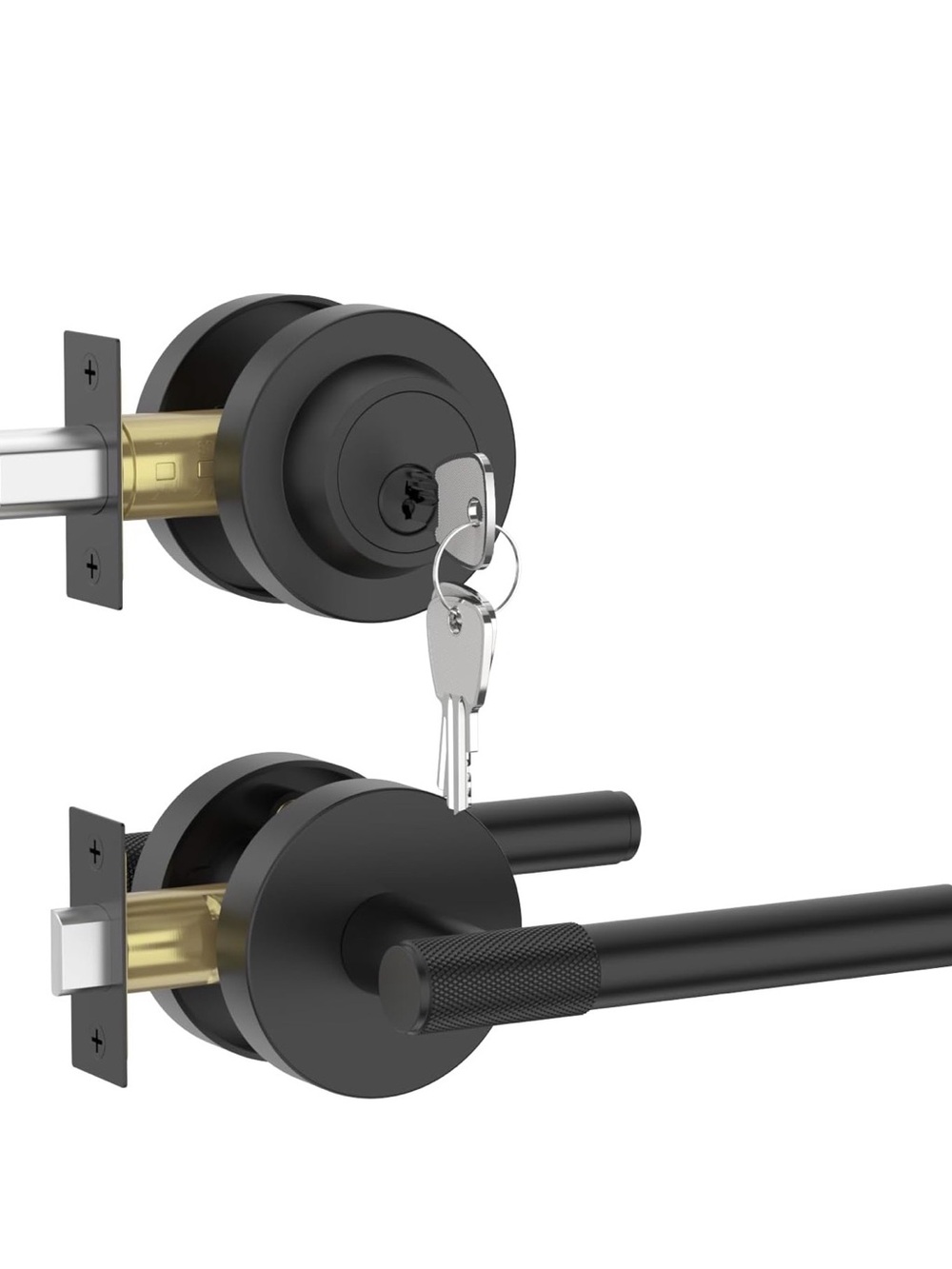 Premium Black Zinc-Alloy Front Door Handle/Lock Set (Heavy Duty Security)